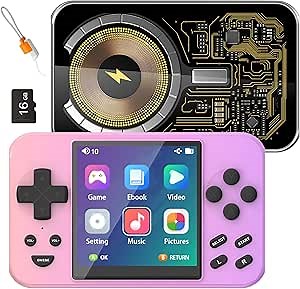 Amazon.com: Handheld Game Console Mini Retro Console, 5000mAh Portable Pocket Arcade Supports Wired Wireless Charging Classic Game Ebook Movie Music Photo 7-in-1 with 16GB TF Card (Pink) : Toys & Games