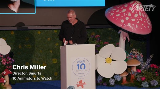 ‘Smurfs’ director Chris Miller accepts the Creative Impact in Animation award at Variety’s 10 Animators to Watch event presented by Nickelodeon. “Finding projects you connect with and that you can become obsessed with is vital, but it really doesn’t mean anything if you’re not collaborating with artists who share your vision with a story,” Miller said. bit.ly/3GB3Zl4 | Variety