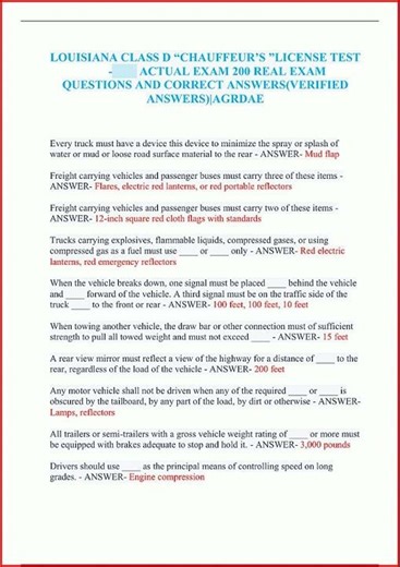 Louisiana Class D Chauffeurs License Test Actual Exam 200 Re video