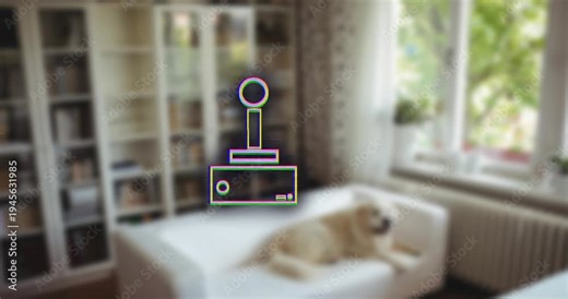 Animation of gamepad icon over house interior