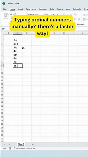 Generate Ordinal Numbers Instantly in Excel with Superscript! 🚀 #exceltips