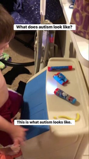 What does autism look like? It looks like this. My son Finn has been scripting and even re-enacting/creating entire scenes from his favorite tv shows since he was a toddler. Here he is doing a scene from Mickey Mouse Club. He even made his own question mark with playdoh to fit the moment. Some autistic people will script but not have functional language or be able to hold a conversation. Scripting is still one of Finn’s main sources of language and communication even though at eight he is now co