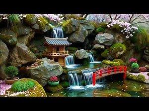 🏯 Japanese Zen Garden Waterfall Bridge 🌸 Relaxing Nature Sounds for Sleep & Study