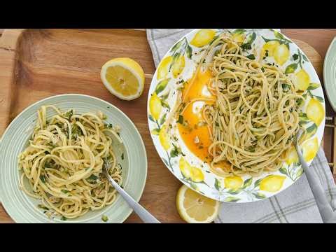 Linguine with No Cook Lemon Tuna Sauce - Under 15 Minutes!
