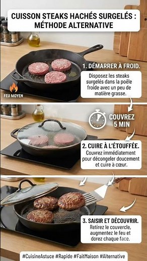STEAKS HACHÉS SURGELÉS : PAS BESOIN DE DÉCONGELER ! 🥩#recetterapide #recettefacile #repasmaison