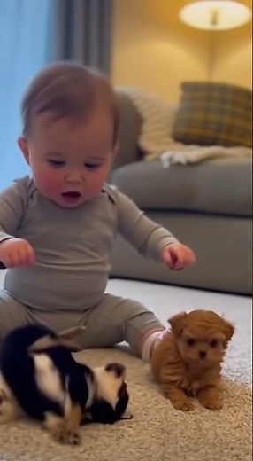 Baby’s magic ‘Paw!’ spell flips all the puppies over | baby&doggie
