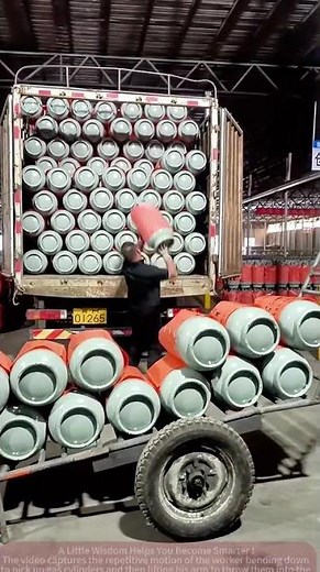 On-Site Gas Cylinder Loading: Worker's Quick and Skillful Movements!