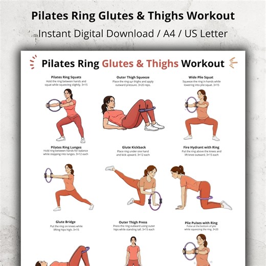 Pilates Ring Glutes & Thighs Workout Poster, Pilates Ring Lower Body Exercise Chart Printable PDF, Home Glutes and Hips Pilates Exercises - Etsy Australia