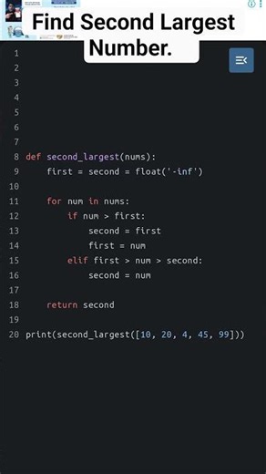Find Second Largest Number#python #pythontutorial #python3