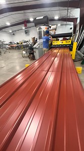 Rollforming some LONG Barn Red Tuff-Rib metal roofing panels this morning! #metalroofing #metalroof #steel #metal #roofing #manufacturing #manufacturer #fabrication #rollformer #rollforming #sheetmetal #machinery #machine #machines #howitsmade #coldrolled #metalwork #metalworking #machineshop | Architecture & Engineering