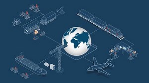 3D Isometric animation of Global logistics network concept with Transportation operation service, Supply Chain Management and Warehouse Logistics.