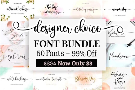 Script Font Bundle: 50  Wedding Calligraphy Fonts, Swashes & Tails - Etsy