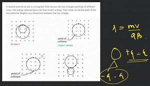A neutral particle at rest in a magnetic field decays into two ... | Filo