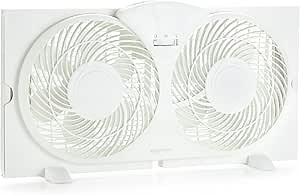 Amazon Basics Window Fans for Home Bedroom, Twin Heads, Cooling Airflow, Exhaust, Expandable Side Panel Basic Control, 2 Speeds, 68W, 9 inch, White