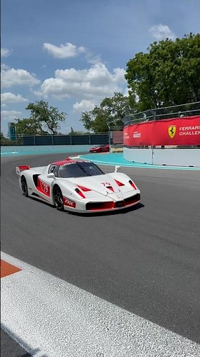 A Ferrari FXX, FXX-K, and FXX-K EVO all hitting the track at the Miami International Autodrome.