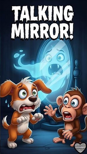 Talking Mirror at Night | Puppy & Monkey Horror Story #kidsstory #kidymoral #shorts