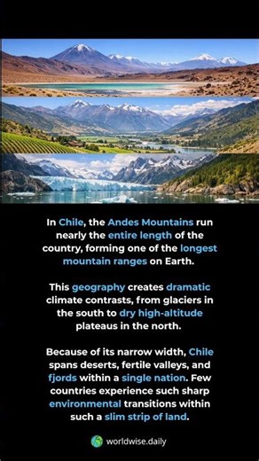 The country that stretches from glaciers to desert. Chile runs along the Andes in a n...