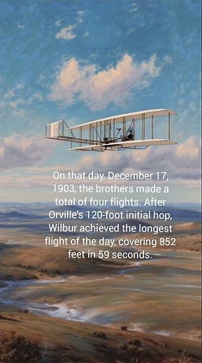 The first airplane flight: The Wright brothers' flight at Kitty Hawk. #history #didyouknow #facts
