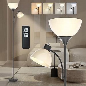 GERGO Led Floor Lamp, Super Bright 11W+7W 2100LM Torchiere Floor Lamps for Living Room, Stepless Adjustable 4 Color Temperatures 3000K-6000K with Remote Control for Bedroom (Matte Black)