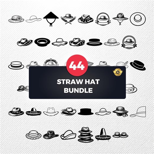 Straw Hat SVG Bundle, 44 Sun Hat Silhouette Designs, Summer Headwear Clipart for Cricut, Lifeguard Hat PNG, Boater Vector, Sombrero Svg - Etsy