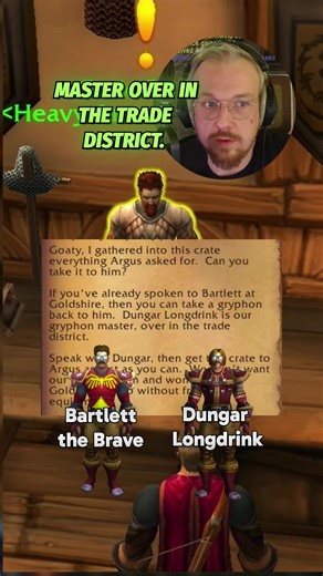 Dungar Longdrink Sends Us Back 🦅 | Stormwind Flight Path Quest Dungar Longdrink is the next step in the Stormwind supply chain that began with Smith Argus and Osric Strang. After delivering Argus’s request to Osric Strang, the chain moves through Stormwind City and brings us to Dungar Longdrink at the Flight Master tower in the Trade District. Dungar Longdrink, Stormwind’s Gryphon Master, confirms our flight path connection and then directs us back to Bartlett the Brave to continue the Alliance