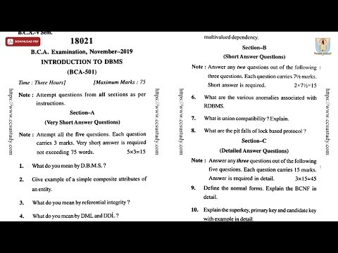 BCA 5TH SEM INTRODUCTION TO DBMS NOV 2019 | CCSU