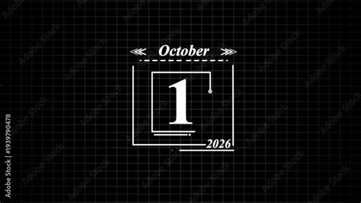 October 1, 2026, Calendar Date Display . Highlighting date Very important date on the calendar.