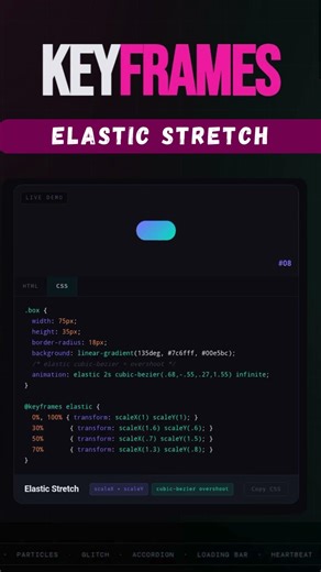 CSS Keyframes Elastic Stretch Animation: Scale Overshoot Effects Tutorial #shortvideo #shorts