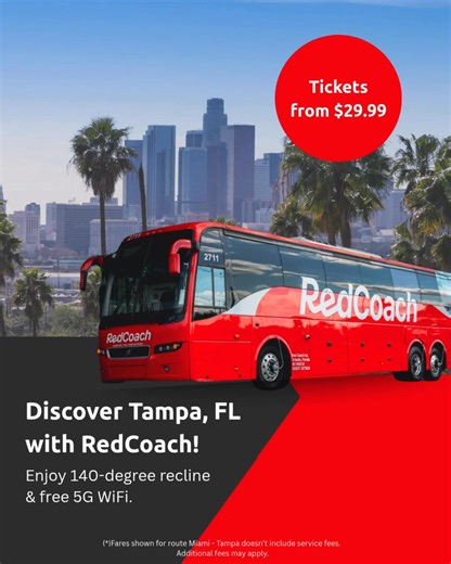 🚌 Need to move comfortably and safely in Florida? Our buses are equipped with first class amenities at the best price. ✅ Spacious seating ✅ Air-conditioning ✅ On-board entertainment ✅ Free Wi-Fi | RedCoach