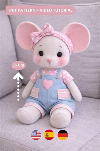 Mouse Sewing Pattern Violet 35cm (14”) PDF   Step-by-step Tutorial   Video Tutorial   Clothes Pattern | Stuffed Animal Pattern - Etsy UK