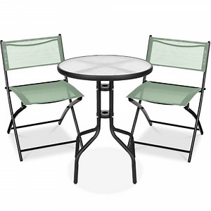 Best Choice Products 3-Piece Patio Bistro Dining Furniture Set w/ Glass Tabletop, Folding Chairs - Sage - Walmart.com