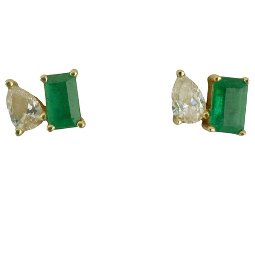 Princess Cut Emerald With Pear Diamond Stud Earrings - Etsy