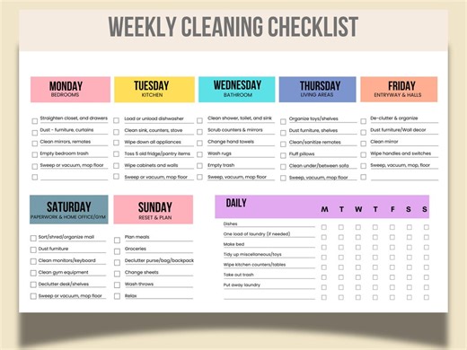 Home Cleaning Checklist | Weekly, Monthly, Daily Planner (printable & Editable PDF) - Etsy
