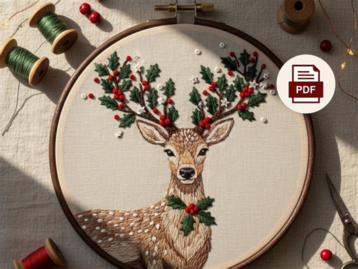 Christmas Deer Pattern PDF: Holiday Hand Embroidery Design, Festive Winter Stitch Project - Etsy Canada