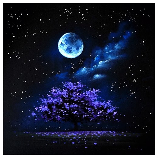 Drawing of a night scenery with a beautiful tree and sky full of stars | Morning Drizzle