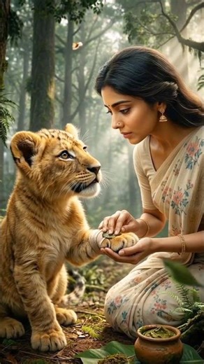 Young Woman Saves Lion Cub #aivideo #toonsxyz