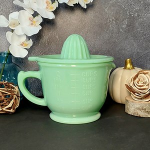 Jadeite Juicer Reamer & 2 Cup Measuring Cup, Huge 2 PC, Depression Style, Vintage Style Kitchen, Farmhouse, Milk Glass, Cooking, Mixing Bowl - Etsy