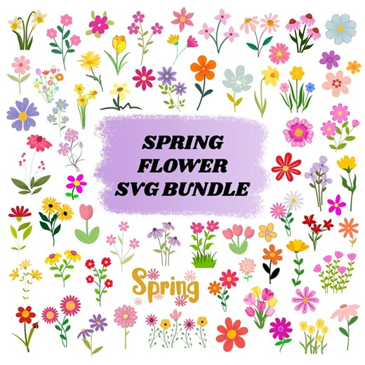 Spring Flower SVG Bundle: Floral Clipart,Retro Flower Cut Files(Digital Download)