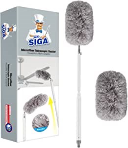 MR.SIGA Microfiber Duster with Adjustable Duster Head and Extendable Pole, Washable Ceiling Fan Duster, Gray
