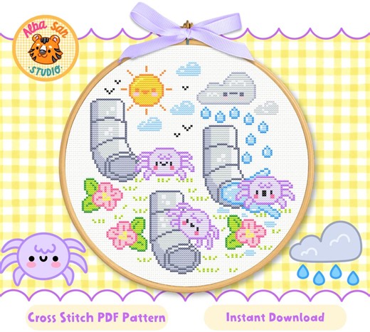 Itsy Bitsy Spider Cross Stitch Pattern PDF • Kawaii Nursery Rhyme Embroidery (PDF Download) - Etsy