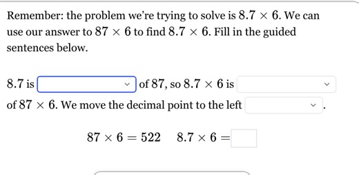 Remember: the problem we're trying to solve is 8.7 × 6. We can ... | Filo