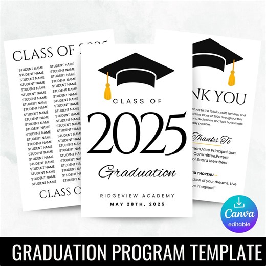 2025 Graduation Program Template, Editable 2025 Ceremony Card, Class of 2025, High School & College Graduation Program, Instant Download - Etsy