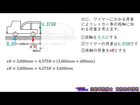 計算問題（レッカー車の荷重）（自動車整備士試験）
