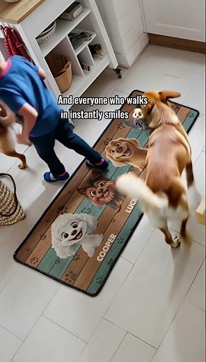 Cute Peeking Dogs Welcome | Personalized Runner Rug