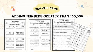 Fun Math Practice – Adding Numbers Greater Than 100,000 (40 A4 Worksheets)
