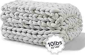 Gravity Chunky Knit Weighted Blanket for Adults, 10lbs Soft Grey (42" x 66") - Heavy Comfort Cotton Throw Blanket - Ultra-Soft & Breathable Premium Hand Knitted Blanket - Machine Washable