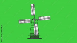 Green screen animation of a windmill used to capture wind and convert it into electricity