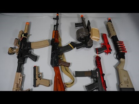 AK47 and Shell ejecting Toy Gun Nerf Gun Airsoft EBB M4 - Glock17 - Realistic Toy Guns Collection