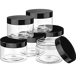 SATINIOR 6 Pack 4 oz Plastic Jars Containers with Lids Wide-mouth Refillable Leakproof Reusable Round Empty Jars for Travel Cosmetic Dry Food Spice Candy Cookie Home Kitchen Organizing(Black)