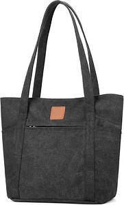 Omlopp Womens Shoulder Handbags Heavy Duty Canvas Work Tote Retro Bucket Bag-Black